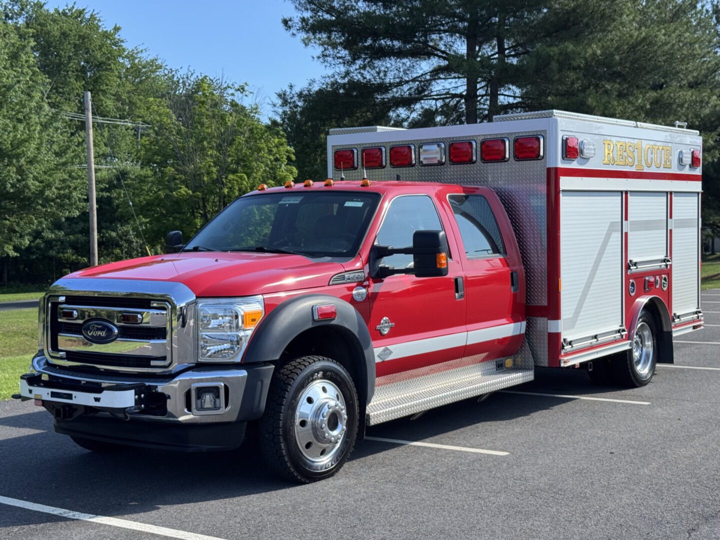 Used Ford F-550 light rescue for sale at Fire Truck Center, the light-apparatus class FTC also builds new to spec in about 60 days