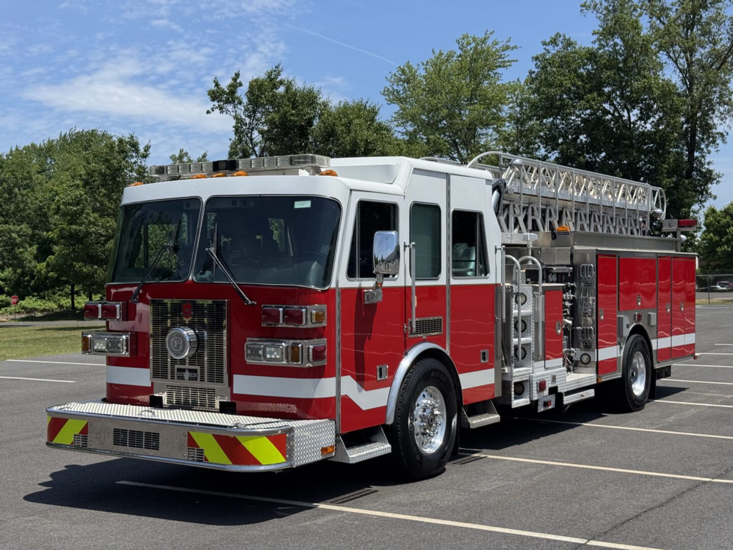 2007 Sutphen 75-foot used aerial ladder truck for sale, inspected by Fire Truck Center